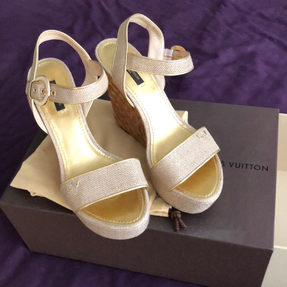 Louis Vuitton Beige Wedge Sandals